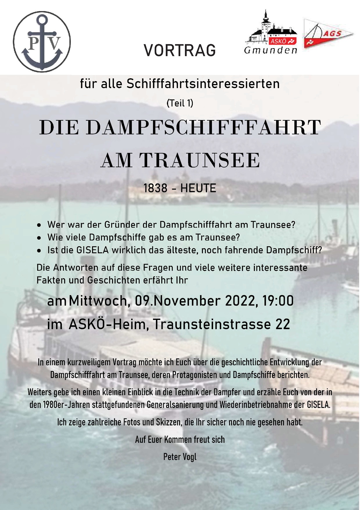 Novemberstammtisch – Vortrag „Dampfschifffahrt am Traunsee“